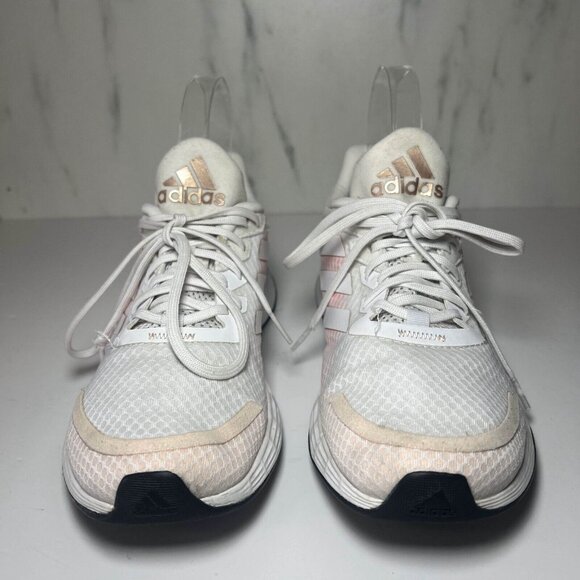 Adidas Sneaker Women 8.5 White Orange Light Motion Mesh Lace Up Athletic Running - Picture 2 of 9